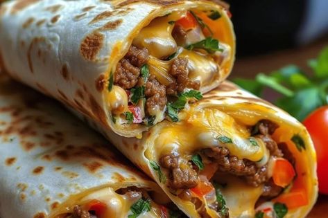 Nacho Cheese Beef Wrap - recipestasteful Quesadilla Recipes Easy, Mild Taco Seasoning, Mexican Food Dishes, Beef Wraps, Nachos Beef, Quesadilla Recipes, Nacho Cheese, Chicken Dishes Recipes, Delicious Dinner Recipes