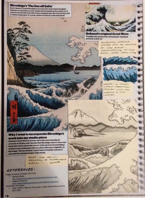 Hokusai page Gcse Study, Artists Research, Artist Research Page, Hokusai Art, Art Spread, Mind Map Art, Artist Research, Hokusai Great Wave, Box Hill