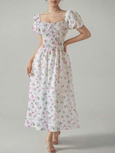 Tie Front Dress, Original Fashion, Feminine Dress, Puffed Sleeves Dress, Looks Chic, Women Long Dresses, Style Chic, Ditsy Floral, Outfit Casual