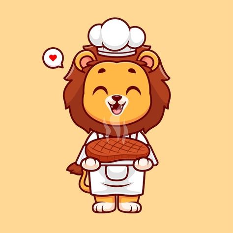 Meat Cartoon, Cooking Steak, Animal Food, Food Icon, Chef Cooking, Vector Icons Illustration, Cute Lion, How To Cook Steak, You're Awesome