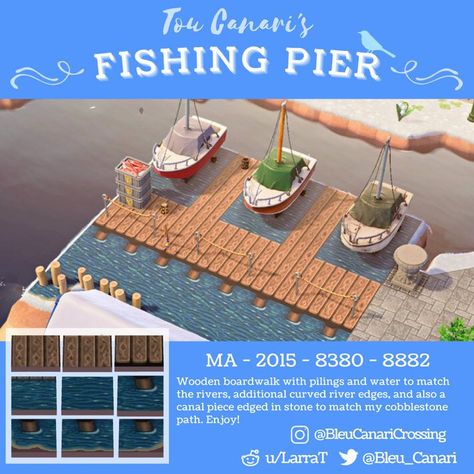 Animal Crossing Dock Code, Bike Path Design, Animal Crossing Fishing Area, Acnh Fishing Area, Fishing Dock, Water Island, Animal Crossing Guide, Animal Crossing Wild World, Path Design