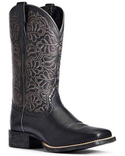 Ariat Womens Round Up Remuda Western Boots - Wide Square Toe, Black Neon Cowgirl, Black Square Toe Boots, Texas Cowboy Boots, Womens Cowgirl Boots, Black Cowgirl, Black Cowboy Boots, Cowgirl Aesthetic, Ariat Boots, Boot Companies