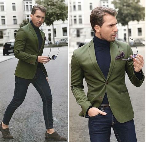 Bottle Green Blazer Outfit Men, Emerald Green Shirt Outfit Men, Olive Green Blazer Men, Olive Green Blazer Outfit Men, Green Blazer Outfit Men, Olive Green Jacket Outfits, Outfit Verde, Green Blazer Outfit, Green Shirt Outfits