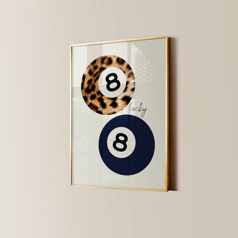 8 Ball Leopard Print, Retro Lucky Girl Poster, Funky Y2K Aesthetic Apartment Decor, Vintage Pool Ball Navy Blue Watercolor Bedroom Wall Art Watercolor Bedroom, Navy Blue Rooms, Aesthetic Apartment Decor, Vintage Pool, Aesthetic Apartment, Pool Ball, Girl Posters, Glam Decor, 8 Ball