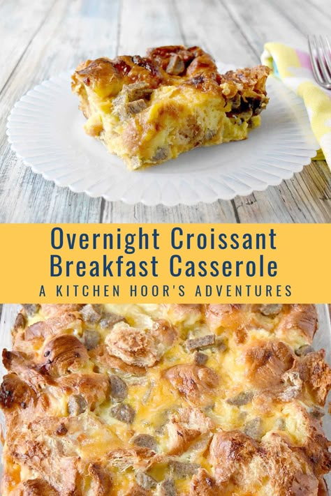 Tired of the same old breakfast routine? Switch it up with our mouth-watering Overnight Croissant Breakfast Casserole. Your taste buds will thank you. #CroissantCasserole #BreakfastCasserole #EasyBreakfastRecipe #BakeAtHome #WeekendBrunchInspo #overnightbreakfast #mealprep #casserolelove #breakfastupgrade #croissantheaven #yum Croissant Casserole, Croissant Breakfast Casserole, Overnight Casserole, Garlic Croutons, Christmas Breakfast Casserole, Turkey Breakfast, Overnight Breakfast Casserole, Overnight Breakfast, Croissant Breakfast