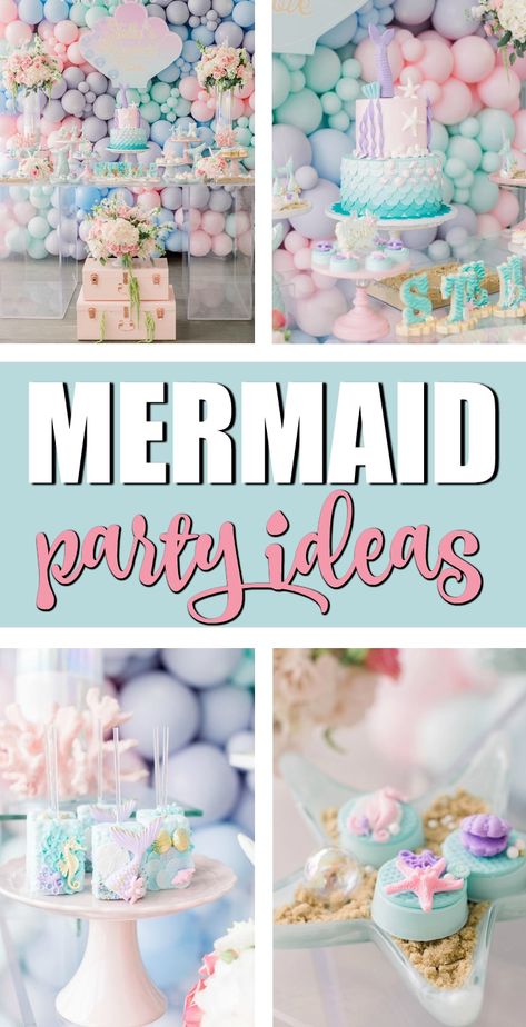 Four Mermaid Party, Pastel Mermaid Party Decorations, Pastel Ocean Birthday Party, Pastel Dessert Table, Pastel Mermaid Party, Whimsical Mermaid Birthday Party, Mermaid Party Ideas, Lets Shellebrate Mermaid Birthday, Pastel Desserts