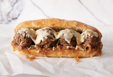 Delish Caramelized Onion Sandwich, Meatball Sub Recipe, Beef Sandwich Recipes, Pepper Sandwich, Cheese Stuffed Meatballs, Italian Beef Sandwiches, Meatball Sub, Meatball Subs, Delish Recipes