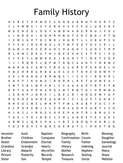 Temple and Family History Work Word Search - WordMint Temple And Family History, Family History, Word Search, Temple, History