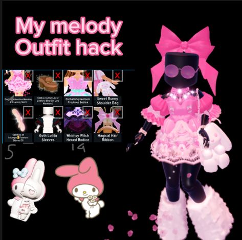 My Melody Royale High, Sunset Fits, My Melody Outfit, Rh Combos, High Journal, Rh Hacks, Royale High Outfits, Sanrio Outfits, Royale High Journal Ideas