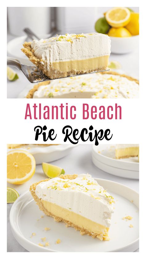 Atlantic Beach is an easy summer pie recipe to make! A salty and buttery crust made with saltine crackers, with a tangy and sharp lemon-lime filling made with condensed milk, and a homemade whipped cream. Beach Pie, Atlantic Beach Pie, Key Lime Pie Cheesecake, Summer Pie Recipes, Dessert Pizza Recipes, Easy Summer Dessert, Citrus Desserts, Creamy Pie, Pie Easy