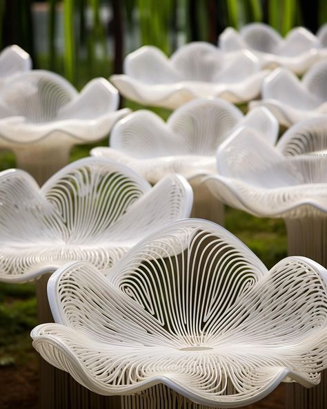 /imagine Lacework Loungers : Sitting pretty in the intersection of intricate craftsmanship and delicacy. #DesignDetails #pattern #ai… | Instagram Arch With Flowers, Log Garden, Wood Log Ideas, Garden Trellis Ideas, Log Ideas, Flower Furniture, Rooftop Patio Design, Garden Loungers, Modern Patio Design