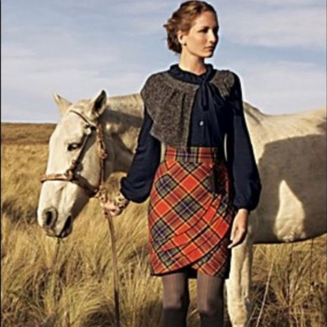 Country Punk, Tartan Fashion, Scottish Fashion, Orange Plaid, Tracy Reese, Plaid Fashion, Plaid Skirt, Plaid Skirts, A Horse