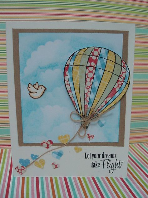 I love the hot air balloon sticking out of the frame, gives the card depth :) Farewell Invitation Card, Farewell Greeting Cards, Farewell Greetings, Goodbye Cards, Farewell Card, Anniversary Cards Handmade, Card Design Handmade, Farewell Cards, Handmade Invitations