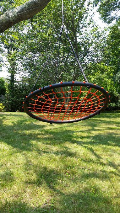 AmazonSmile: Tree Swing Giant 40" Spider Web Net Swing, Orange - Swing with Friends, Nylon Rope with Padded Steel Frame, Tree Swing, Children's Swing, Easy Installation: Toys & Games Swinging Bed, Swing Set Plans, Old Trampoline, Childrens Swings, Nice Furniture, Hanging Chairs, Backyard Swings, Tree House Kids, Swing Chair Outdoor