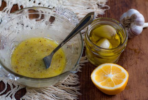 Garlic Confit Salad Dressing, Garlic And Oil, Garlic Confit, Grainy Mustard, Grain Salad, Zest For Life, Garlic Oil, Autumn Salad, Lemon Rind