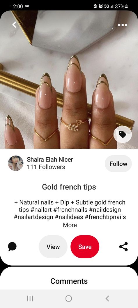 Hollow French Nails, Gold Line On Nails, Round French Tip Nails With Design, Gold Outline Nails, Gold Line Nails, Double Line French Tip Nails, Gold Nails French, Line Nail Designs, Nails 23