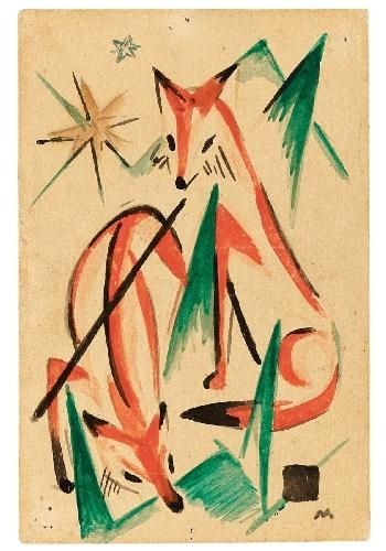 Franz Marc, FÜCHSE (FOXES German Painters, Fox Sketch, Two Foxes, Wildlife Illustration, Franz Marc, Expressionist Artists, German Expressionism, Textured Canvas, Textured Canvas Art