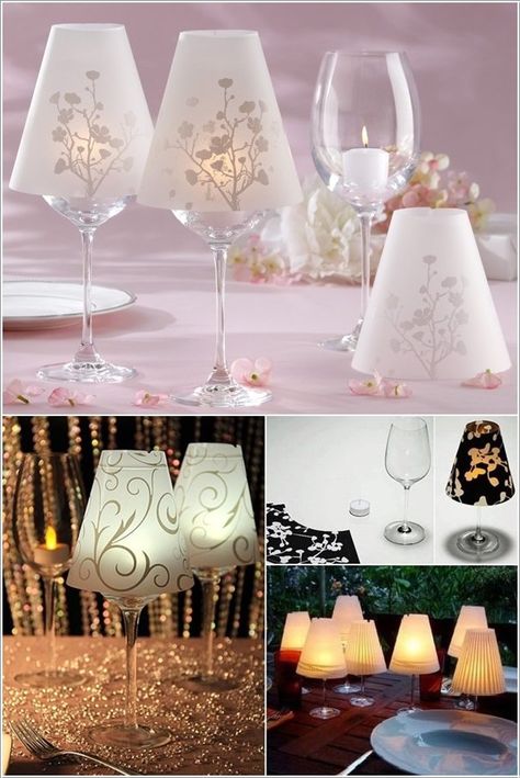 18 Clever Things To Do With Wine Glasses Wine Glass Lamp, Wine Glass Decor, Renewal Ceremony, Wine Glass Candle, Wine Craft, Wine Glass Crafts, Ge Bort, Painted Wine Glasses, Glass Lamp Shade