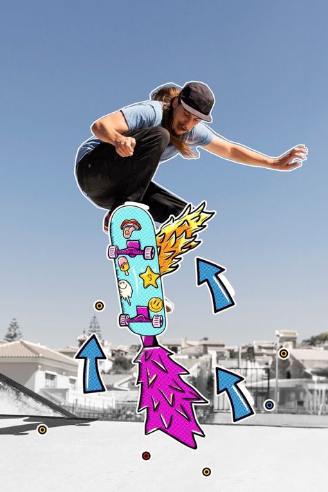 Free Photo | Full shot skater with graphic elements Skater Street Style, Phone Banner, Photo Doodle, Skater Design, Artist Photoshoot, Skating Pictures, Doodle On Photo, Doodle Illustration, Crafts With Pictures