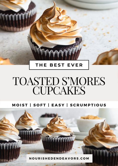 Smores Cupcake Recipe, Toasted Meringue, S Mores Cupcakes, Smores Cupcakes, Bake Recipes, Easy Bake, Cupcake Flavors, S'mores, Bakery Recipes