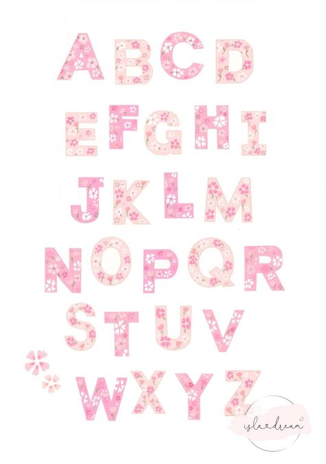 A B C Alphabet poster.  💫 In pretty pink florals to make your kids smile!  Bring their play room to life today! A B C Alphabet, C Alphabet, Homemade Baby Toys, Alphabet Prints, Abc Font, Alphabet Art Print, Textiles Sketchbook, Album Journal, Kids Playroom Decor