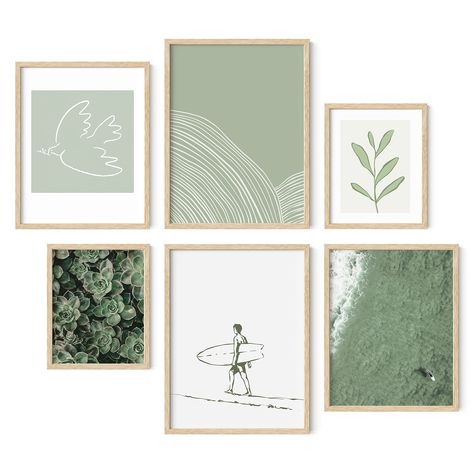 Sage Green Wall Decor, Surfboard Room, Botanical Room, Surf Posters, Wall Art Sage Green, Surf Room Decor, Haus And Hues, Poster Gallery Wall, Framed Botanical Prints