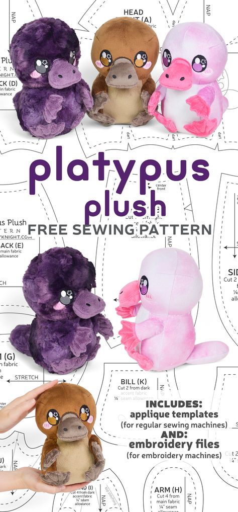 Plush Sewing Patterns Free, Free Animal Sewing Patterns, Stuffed Platypus, Plushie Patterns Free Templates, Stuffed Animal Patterns Free Templates, Free Sewing Patterns Printable, Plush Sewing Patterns, Wombat Stew, Platypus Plush