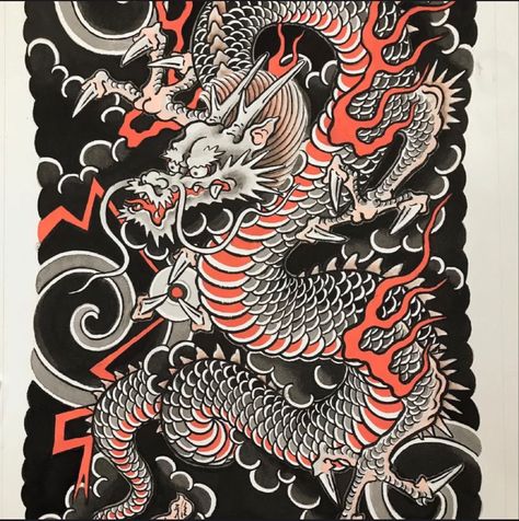 Dragon Tattoo Japanese Style, Traditional Tattoo Dragon, Traditional Japanese Dragon, Dragon Tattoo Stencil, Dragon Tattoo Drawing, Japanese Dragon Drawing, Tato Tradisional, Asian Dragon Tattoo, Tattoo Japanese Style