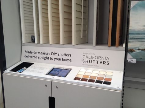 This shutter display encompassed:  - a leaflet holder - material samples  - an iPad to help shoppers establish what they need Shutter Display, Leaflet Holder, Sample Display, Material Samples, Diy Shutters, Shutters, Home Appliances, Ipad