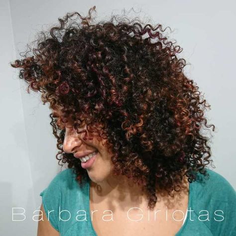 Pintura Highlights for Curly Hair: Tips and Examples Highlights On Dark Curly Hair, Brown Afro Hair, Deva Cut Curly Hair, Highlights For Curly Hair, Hair Color Curly, Natural Hair Highlights, Curly Hair Color, Black To Blonde Hair, Curly Color