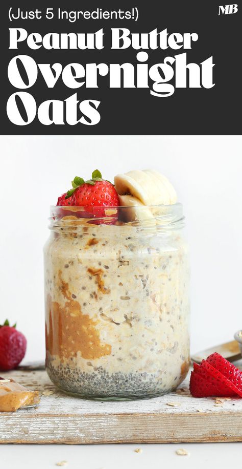 EASY peanut butter overnight oats made with just 5 ingredients and 5 minutes prep time. Naturally sweetened, vegan, gluten-free, and so delicious. Overnight Oats With Peanut Butter, Oats With Peanut Butter, Oats In A Jar, بذور الشيا, Overnight Oats In A Jar, Healthy Overnight Oats, Bars Dessert, Peanut Butter Overnight Oats, Menu Sarapan Sehat