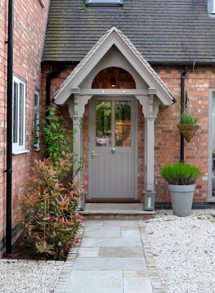 English Porch, Front Door Overhang, Door Overhang, Victorian Front Doors, Cottage Front Doors, Porch Canopy, Cottage Porch, Kerb Appeal, Patio Steps