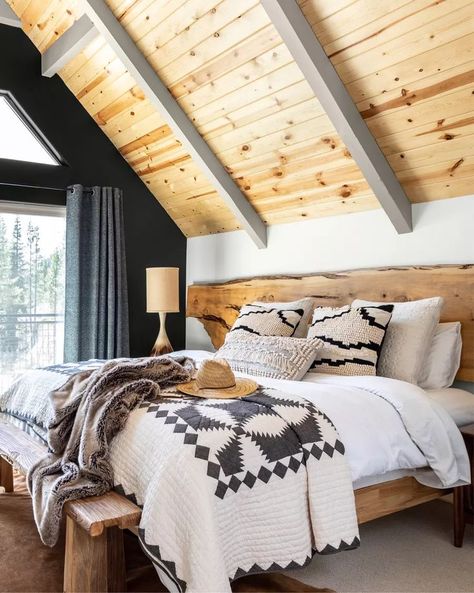 Click the link to shop details in the LTK App Pendleton Bedroom, Mountain House Bedroom, Quilt Black And White, Live Edge Headboard, Southwestern Interior, Shop With Living Quarters, Modern Hacienda, Ohio Star, Western Bedding