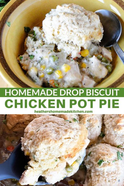 Homemade Chicken Pie, Homemade Drop Biscuits, Chicken Pot Pie With Biscuits, Biscuit Pot Pie, Pot Pie With Biscuits, Homemade Pot Pie, Biscuit Chicken Pot Pie, Easy Drop Biscuits, Pork Pot