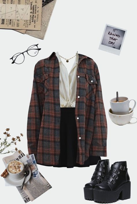 Edgy Preppy Style, Cute Librarian Outfit, Cute Nerdy Outfits, Librarian Aesthetic Outfit, Outfits With Ties For Women, Introvert Outfits, Librarian Outfit, Outfit With Flannel, Casual Outfits Polyvore