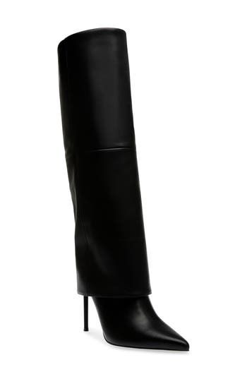 A stiletto heel and pointy toe heighten the bold glamour of a knee-high boot shaped from smooth leather. 4 1/4" heel 16" shaft; 15 1/4" calf circumference Pull-on style Leather upper/textile and synthetic lining/synthetic sole Imported Bold Glamour, Heels Boots Outfit, Womens Fall Boots, Luxury Boots, Pretty Shoes Sneakers, Girly Shoes, Stylish Boots, Boots Fall, Dream Shoes