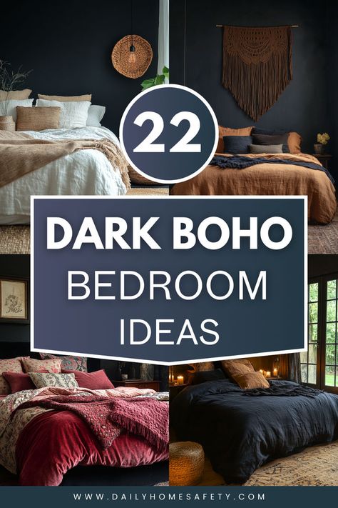 Discover 22 stunning dark boho bedroom inspirations for a moody and eclectic space. From rich textiles and layered patterns to vintage furniture and unique decorative accents, these bedrooms offer plenty of inspiration for creating a cozy and stylish sanctuary. Dark Boho Bedroom, Nursery Design Neutral, Dark Boho, Boho Bedroom Design, Black Bed Frame, Moody Bedroom, Tranquil Retreat, Sanctuary Bedroom, Couch Decor