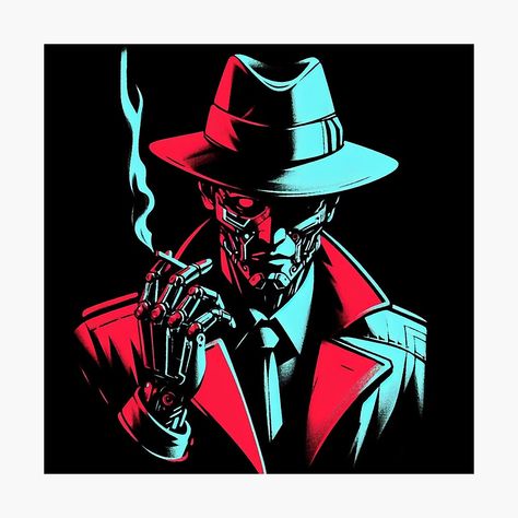 Get my art printed on awesome products. Support me at Redbubble #RBandME: https://www.redbubble.com/i/photographic-print/Cyborg-Private-Detective-neo-noir-neon-by-RESToRAPTOR/157916767.6Q0TX?asc=u Hard Boiled Detective, Tech Noir, Neon Noir, Private Detective, Neo Noir, Tequila, Photographic Prints, Black Noir, Detective