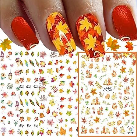 Fall Nail Art Stickers, Autumn Nail Art Water Decals Transfer Nail Supplies Maple Leaves Turkey Pumpkin Design Sticker for Women Acrylic Nail Maple Leaf Thanksgiving Decorations 12 PCS (Fall B) Christmas Nail Designs Easy, Nails Thanksgiving, Clear Nail Tips, Thanksgiving Nail Art, Thanksgiving Nail, Autumn Nail, Festive Nail Art, Christmas Nails Easy, Cute Christmas Nails