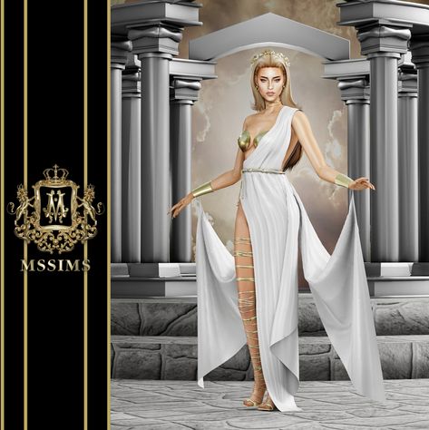 Aphrodite Dress, Sims 4 Wedding Dress, Mods Sims 4, Greek Dress, Sims Medieval, Goddess Outfit, The Sims 4 Packs, Tumblr Sims 4, Casas The Sims 4