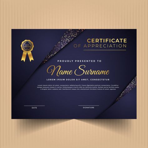 Certificate of appreciation design templ... | Premium Vector #Freepik #vector Certificate Of Participation Design, Modern Certificate Design Ideas, Certificate Design Template Backgrounds, Creative Certificate Design Ideas, Appreciation Certificate Design, Certificate Of Appreciation Design, Certificates Of Appreciation, Certificate Design Inspiration, Certificate Of Participation