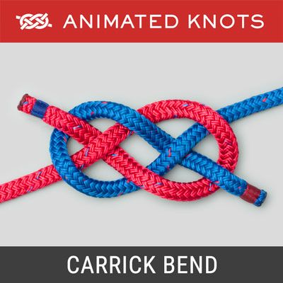 Reliable way to tie two ropes together, easy to untie. Ashley describes it as "the bend commonly tied in hawsers and cables." How To Tie Two Ropes Together, Tie Two Ropes Together, Best Knots For Rope, Boating Knots, Carrick Bend Knot, Tie Fishing Line Knot, Knot Tying Tutorial, Vertical Larks Head Knot, Quick Release Knot