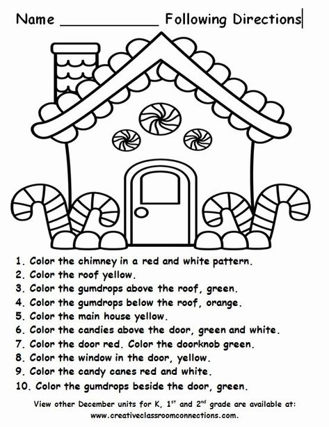 Follow Directions Worksheet, Gingerbread Unit, Gingerbread Activities, December Activities, Christmas Worksheets, Christmas Kindergarten, Education Activities, Christmas School, Following Directions