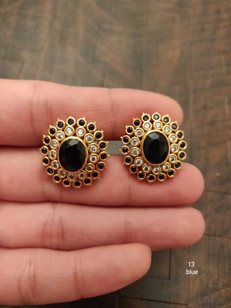 Nallapusalu Kammalu, Black Stone Earrings Gold Indian, Black Beads Earrings Gold Studs, Black Beads Ear Rings Gold, Black Stone Earrings Gold, Big Earrings Gold, Black Stone Earrings, Gold Earrings Indian, Simple Gold Earrings