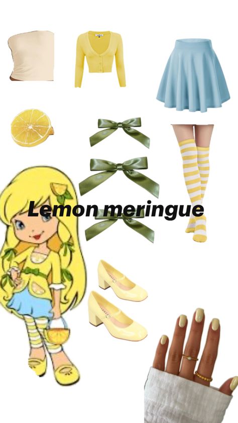 Lemon meringue Halloween costume Meringue Halloween, Strawberry Shortcake Halloween Costume, Strawberry Shortcake Outfits, Fun Halloween Outfits, School Halloween Costumes, Strawberry Shortcake Costume, Character Halloween Costumes, Cute Group Halloween Costumes, Classy Halloween Costumes