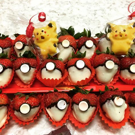 Pokemon Go chocolate strawberries. Pikachu too! @ Riverforestchocolates.com Pokemon Strawberries, Valentines Day Husband, Pokemon Party, Strawberry Fruit, Meal Prepping, Chocolate Strawberries, Pokemon Go, Side Hustle, Strawberries