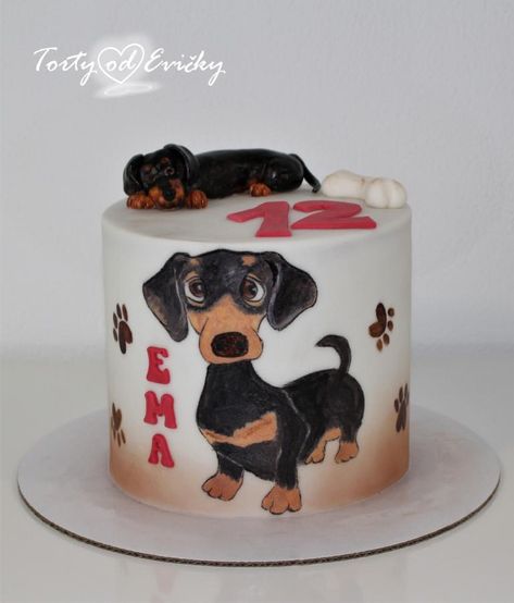 Dachshund  - cake by Cakes by Evička Dachshund Cake, Bingo Cake, Puppy Birthday Cakes, Dachshund Birthday, Purple Cakes Birthday, Dessert Original, Fantasy Cake, Dog Cake Topper, Dog Birthday Cake