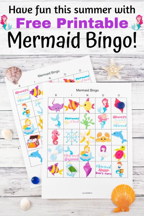 Don't miss these super fun and FREE printable mermaid bingo cards! 5x5 mermaid bingo cards and 3x3 mermaid bingo cards. Such a perfect game for a mermaid birthday party or pool party! #freeprintable #mermaidprintable Mermaid Bingo Free Printable, Easy Mermaid Party, Free Printable Mermaid, Mermaid Party Games, Bingo Card Template, Free Bingo Cards, Diy Notebook Cover, Couple Halloween Costumes For Adults, Card Templates Printable