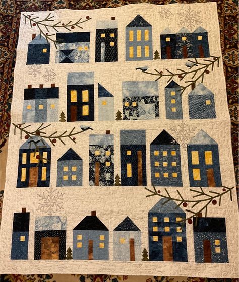 Quilt House Block Patterns, Houses Quilt Pattern, Christmas Village Quilt, Hillside Houses Quilt Pattern Free, Winter Village Quilt Pattern, Quilts With Houses On Them, Picture Blocks, Wonky Houses Quilt Patterns, Quilt Houses