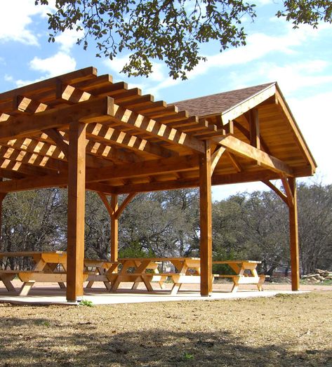 COVER Timberworks | We've Got Your Outdoor Lifestyle Covered Pavilion With Attached Pergola, Boujee Backyard, Picnic Shelters Outdoor Pavilion, Timber Frame Porch Covered Patios, Timber Gazebo, Timber Canopy, Wooden Pergolas, Yard Gazebo, Timber Structure Pavilion